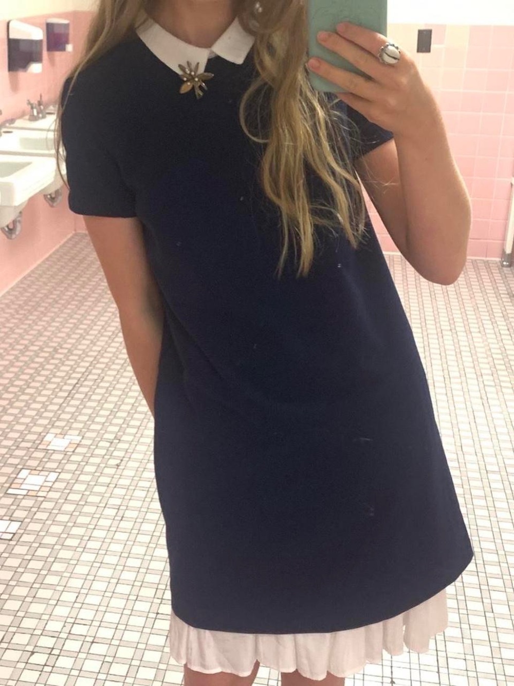 Zara navy blue collared mini shortsleeve dress with white collar Size s